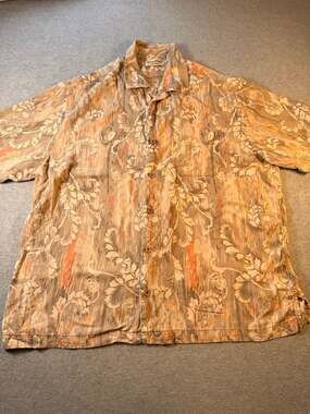Caribbean Silk Blend Men's Floral Abstract Hawaiian Aloha Camp Shirt XL